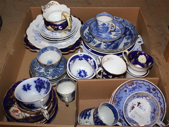 Qty blue & white cups, saucers and plates